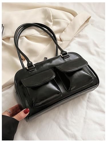 SweatyRocks Women's Zipper Double Handle Large Capacity Shoulder Handbag PU Leather Underarm Purses4