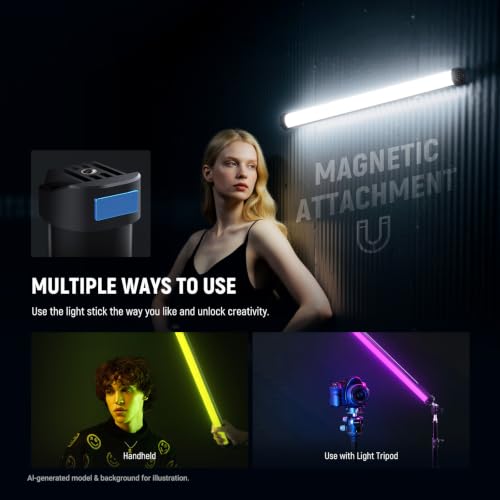 Image of NEEWER Basics 21 inch Magnetic RGB Light Wand, CRI95 Dimmable 14W LED Handheld Video Tube Lighting Stick with 51 RGB Modes, 4000mAh Battery for YouTube TikTok Recording Studio Photography Streaming, SL50