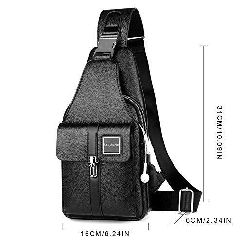 Leathario Men's Leather Sling Bag Chest Bag Shoulder Bag Crossbody Casual Bag Pack Multipurpose #TOP1