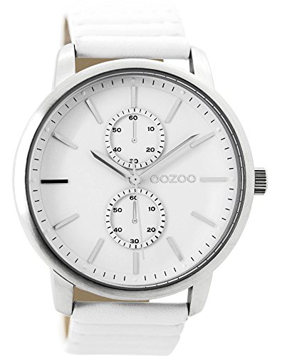 Oozoo Herrenuhr mit Lederband 45 MM Weiss/Weiss C9450