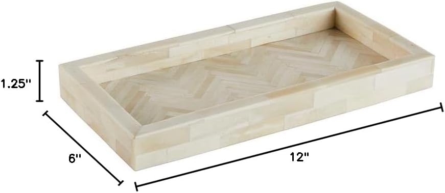 47th & Main Herringbone Trays Bone Inlay Beautiful Decorative Tray for Home Décor, Small, Cream