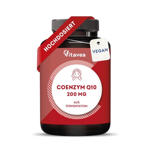 Q10 Kapseln hochdosiert mit 200mg - hochwertiges Coenzym Q10 aus Fermentation - Vegan, Laborgeprüft, ohne unerwünschte Zusätze - 60 Kapseln - Vitavea
