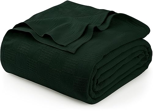 Utopia Bedding Forest Green 100% Cotton Blanket [Twin Size - 90x72 Inch] 350GSM Lightweight, Soft and Breathable Thermal Blanket for All Seasons