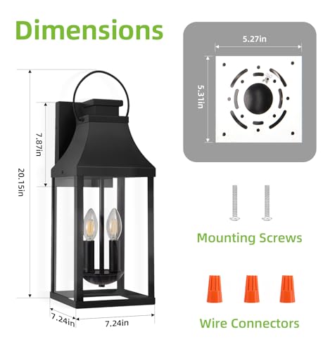 Image of 20'' 2 Pack Outdoor Wall Sconce Lights, Large Black Exterior Porch Lantern