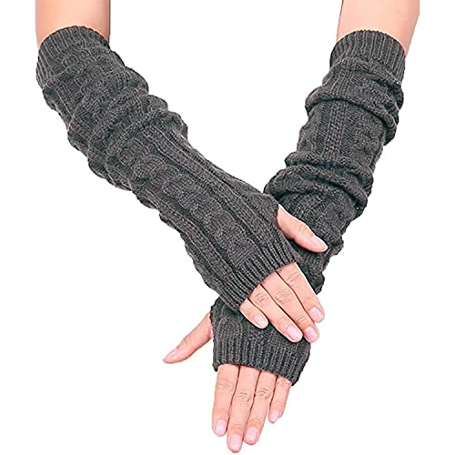 Colorful House Fingerless Thumb Hole Long Gloves Mittens Winter Arm Warmer (A# Dark Grey, 12 Inch)