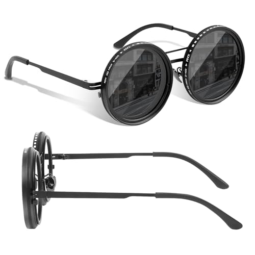 BULLIX Adjustable Tint Sunglasses - 1-9 Gears Round Polarized Glasses with Manual Tint Control & Built-in ND Filter (Black)
