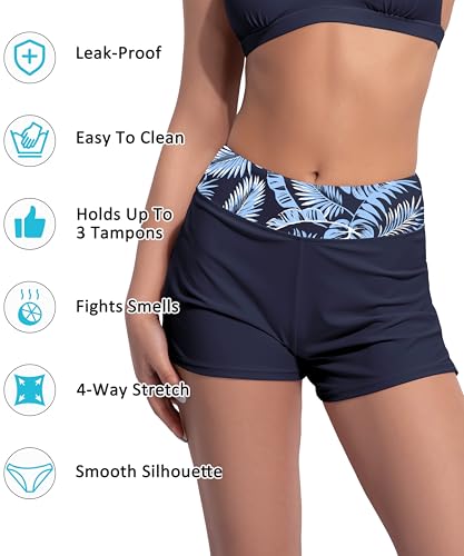 Image of Beautikini Period Swimwear Menstrual Leakproof Swim Shorts Quick Dry 3 inch High Waist Bathing Suit Bottoms for Teen Girls Women