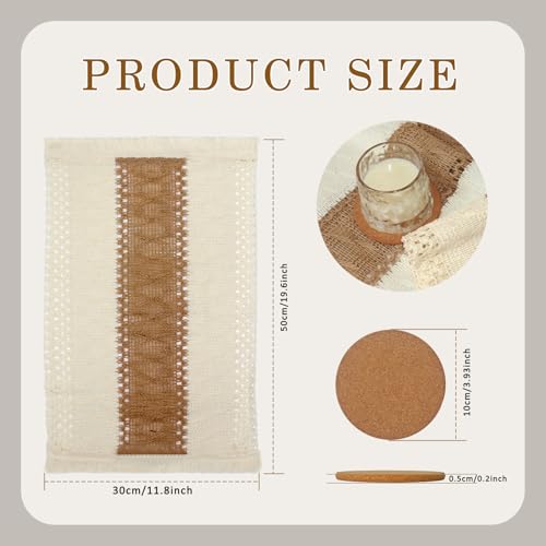 Boho Placemats and Cork Coasters Pack of 6,Natural Cotton Burlap Place Mats and Cork Coasters, Macrame Table Decor Dining Table Home Kitchen Décor for Party,Birthday,Anniversary and More