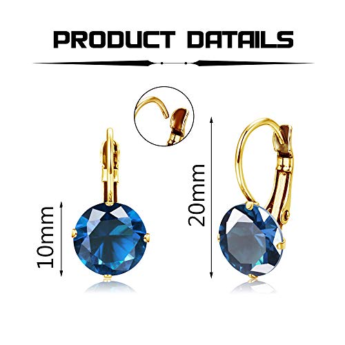 Joerica 12 Pairs Leverback Dangle Earrings Set For Women Gold Plated Cz Stainless Steel Earrings 10Mm Multicolor Cubic Zirconia Drop Earrings #TOP3
