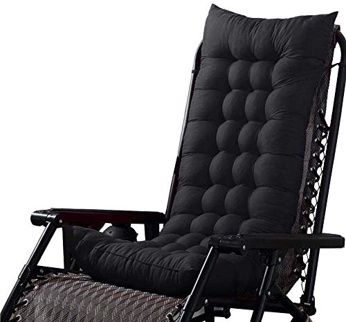 YBing Sun Lounger Cushion Pad Outdoor Patio Garden Deckchair Replacement Thick Chair Seat Pad with Elasticated Straps-Black