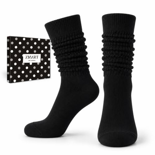 Zmart Slouch Long Socks Women Knee High Tube Black Socks, Soft Scrunch Socks 80s 90s Socks Size 5-10