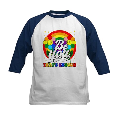 CafePress Be You Pride LGBTQ Gay LGBT Ally R Baseball Jersey Kids Cotton Baseball Jersey, 3/4 Raglan Sleeve Shirt Navy/White