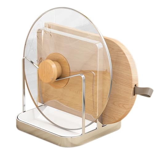 Liemuao - Contenitore per pentole, portapentole, con 2 scomparti, supporto per tagliere, contenitore per cucchiaio, multifunzione, organizer per cassetti da cucina (grigio)