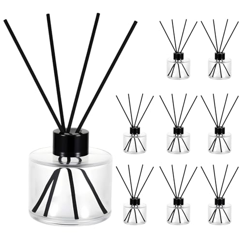 8 PCS Fragrance Glass Diffuser Bottles, Reed Diffuser Bottle with 40pcs Reeds Sticks & Black Caps & Funnel, Diffuser Jars for Home Oil Fragrance Decoration Girl Women Gift, 100ML