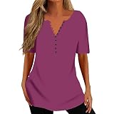 Summer Tops for Women 2023 Solid Color Casual Tunic V Neck Button Shirts Short Sleeve Retro All-Matc