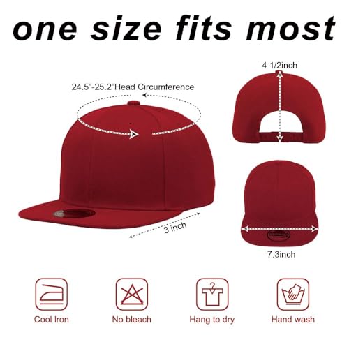 Image of ZH Plain Flat Brim Snapback Baseball Caps Adjustable Blank Baseball Caps Wholesale 12 Pack