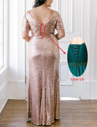 Sequin Bridesmaid Dresses Short Sleeve Wedding Party Formal V-Neck Backless Pleated Maxi Long Prom Gown2