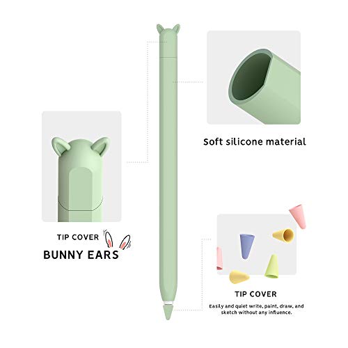 Image of Cute Ear Case Silicone Skin Cover for Apple Pencil 2nd Generation, and Protective Nib Cover Accessories Compatible with iPad Pro 11 12.9 inch,Green