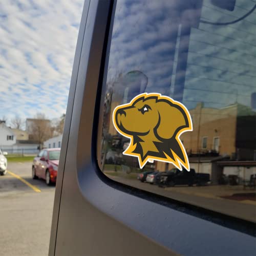 Image of University of Maryland Baltimore County Golden Retrievers UMBC Dog Head Logo Gold and Black Weatherproof Vinyl Sticker Car Decal from Nudge Printing