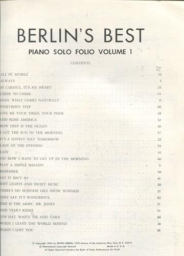 Berlin's Best: Piano Solo Folio Volume 1 B002HPMF9A Book Cover