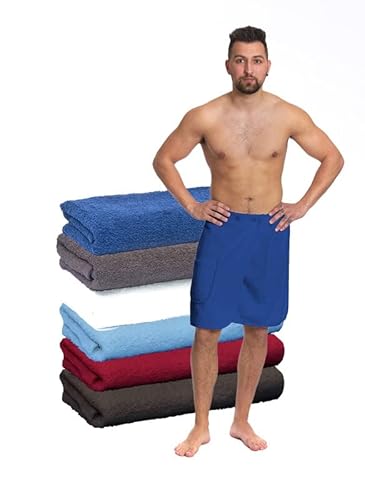 Preisvergleich Produktbild Interkontakt Hochwertiger Herrensaunakilt mit einer Tasche aus 100% Baumwolle / Saunakilt für Herren Navy Blau / Einheitsgröße