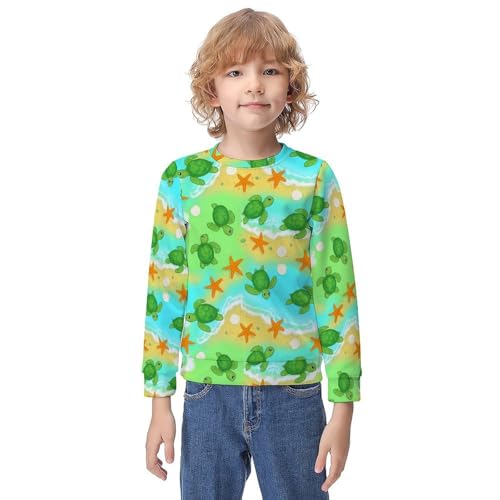 MZERSE Soft Kids Crew Neck Pullover CuteTurtles On The Beach, Long Sleeve Sweatshirt for All Seasons, 8-10Y