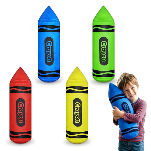 Noxglory 4 Pcs 14.2 Inches Crayon Plush Pillow Back to School Gift Large 4 Colors Pencil Pillow Crayon Cushion with Detachable Cover for Teacher Classroom Home Sofa Decor School Party Favor