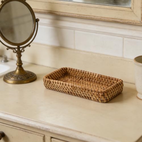Cesta rectangular de ratán para solucionar el desorden en encimeras estrechas 5