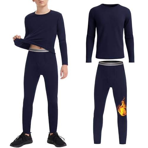 AKKQHH Thermounterwäsche Kinder Funktionsunterwäsche Skiunterwäsche Weich Warm Fleegefüttert Für Jungen Mädchen Winter Fussball Schneeanzug