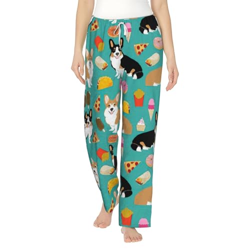 Pantalon de pyjama corgi femme flanelle imprimée avec cordon poches