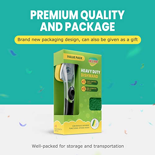 Heavy Duty Dishwand With Refills, Dish Wand Replacement Sponge Heads With Handle, Soap Control Dispenser Leak-Free Scrub, Non-Scratch Advanced Scrubber Brush Pads For Cleaning Dishes Sink Washing Tool #TOP5