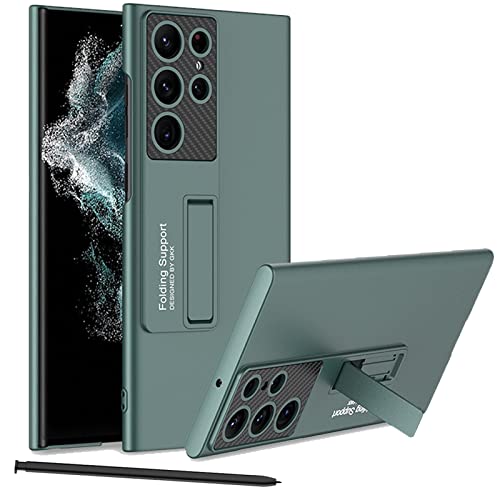 CFPLZFY für S22 Ultra Hülle mit Ständer, ultradünne mattierte einfarbige Standtelefonhülle für Samsung Galaxy S22 Ultra(6.8in), stoßfeste und sturzsichere Hülle-grün(kein S-Stift) Cover
