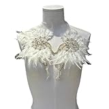JRYYR 1 Pair Feather Rhinestone Applique, White Rhinestone Applique for Dress, Wedding Dress, Costume Decoration Accessory Patch. (Feather Applique-White)