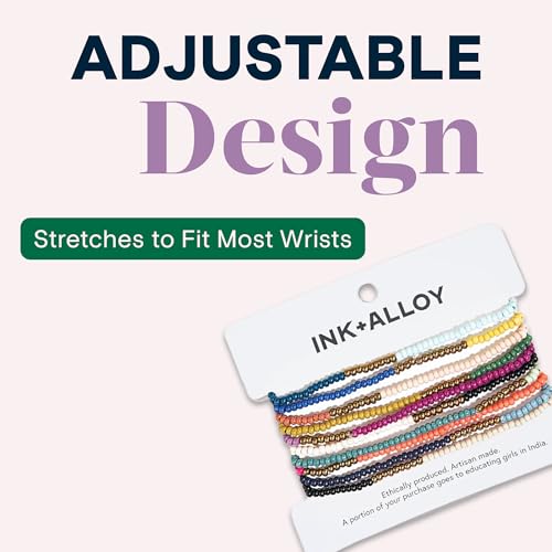 INK + ALLOY 10-Strand Stacking Beaded Bracelets for Women – Mixed Patterns Bracelet Stack - Adjustable Stretch Fit - Handmade Boho Bracelets for Women - Perfect for Any Occasion2