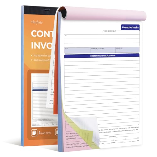 Harfesto 2 Books Large Contractor Invoice Book, Invoice Receipt Book for Small Business, 3 Part Carbonless Work Order Estimate Forms, 8x11 in, 100 Sets