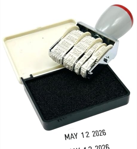 Self-Inking Date Stamp with Black Ink Pad - Adjustable Rotary Date Roller for Office School and Home Business - Heavy Duty Rubber Dater Black Ink