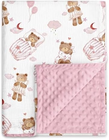 Muslin Baby Blankets for Boys & Girls, Soft Minky Back Toddler Blanket