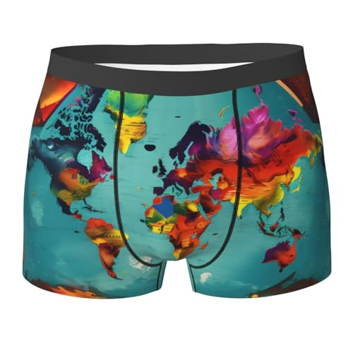 World Map Print Essential Boxer Briefs,Elasticated Trunks For Men,Men'S Underwear Boxer Briefs