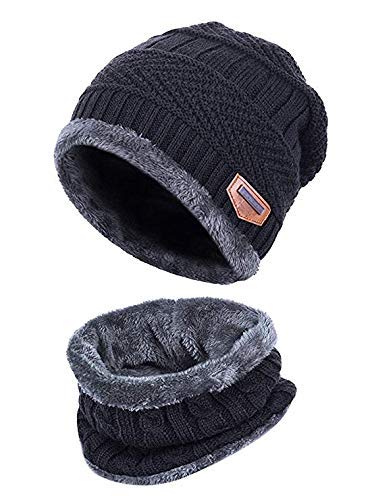 V3E Ultra Soft Unisex Woolen Beanie Cap Plus Neck Scarf Set for Men Women Girl Boy - Warm, Snow Proof - 20 Degree Temperature (Black, Freesize) 2