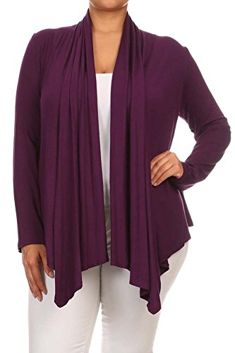 Women's Plus Solid Long Sleeve Draped Neck Open Front Cardigan. Made In Usa (2X, Purple) #TOP9