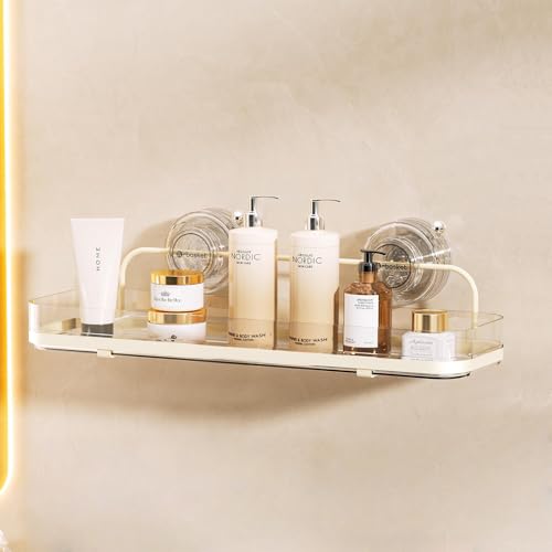 VXINSTZ Suction Cup Shower Caddy Wall Mounted No Drilling Bathroom Shower Organizers Storage Rack Removable Shelves for Inside the Shower Clear