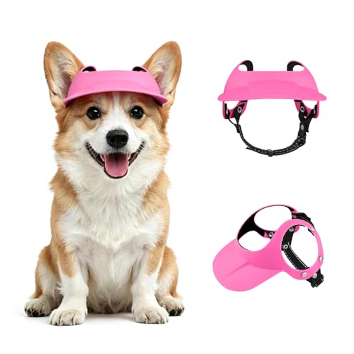 ENJOYING Dog Visor Hat with Ear Holes, Pet Sun Hat for Small to Medium Dogs, Outdoor Walking Running Hiking Dog Sun Protection, Adjustable Head & Chin Straps, Cool Pink