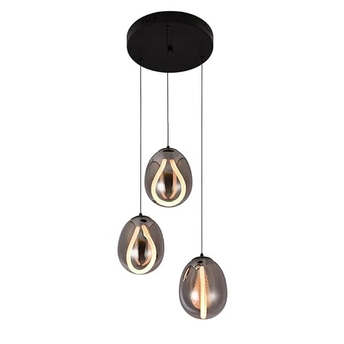 Image of Edit Melanie LED Smoked Glass 3 Light Cluster Ceiling Pendant Black