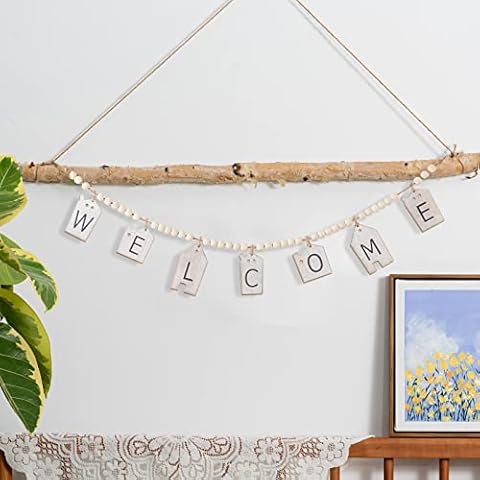 DECSPAS Welcome Wood Beads Garland, 50 Inches Wooden Beads Banner with Welcome Sign Wood Badge Hanging Wall Decor, Farmhouse Rustic Boho Home Decor for Front Door, Bedroom, Living Room, Bathroom Cover