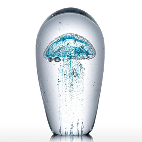 Romacci Escultura em vidro Blue Jellyfish Decoração para casa Glass Jellyfish