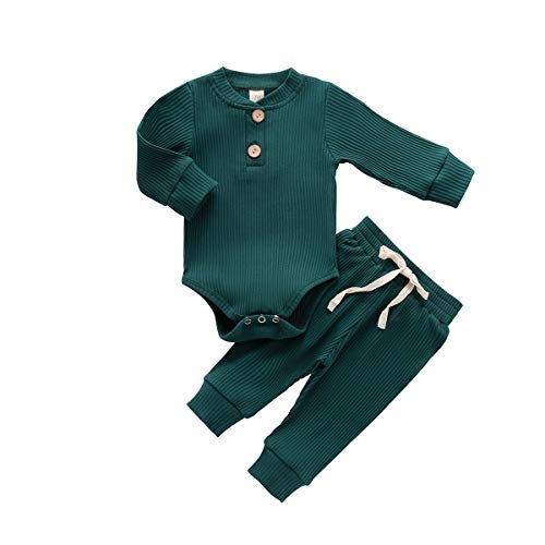 Newborn Baby Boy Girl Clothes Ribbed Knitted Cotton Long Sleeve Romper Long Pants Solid Color Fall Winter Outfits