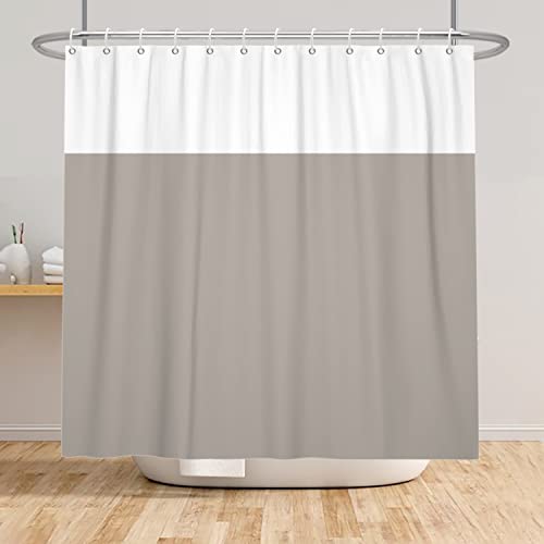 SDOTPMT 150x180cm Braun Weiß Zweifarbig Duschvorhang Minimalistisch Thema Stoff Polyester Badvorhang Klassisch Traditionell Einfarbig Dusche Vorhang für Badezimmer mit Haken