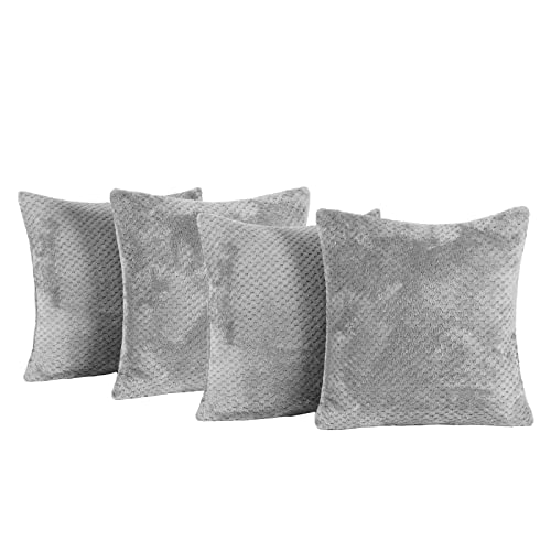 Brentfords Waffle Fleece Set of 4 x Cushion Covers 45 x 45 cm Plush Scatter Home Decor Pack, 18 x 18 - Charcoal Grey