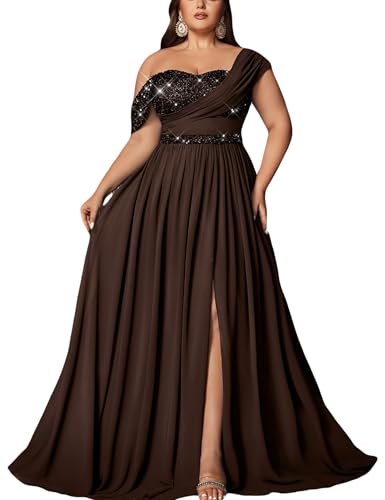 VOUIAO Women Sequin Plus Size Bridesmaid Dresses Formal Dress Brown 3XL