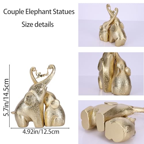 Escultura pareja elefantes en resina con encanto dorado miniatura 6